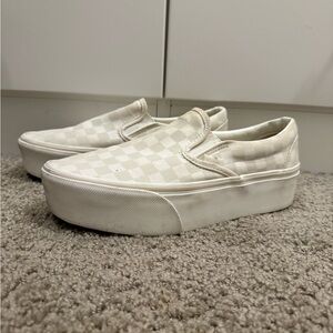 Vans Women's Cream Checkered Platform Slip-On Sneakers